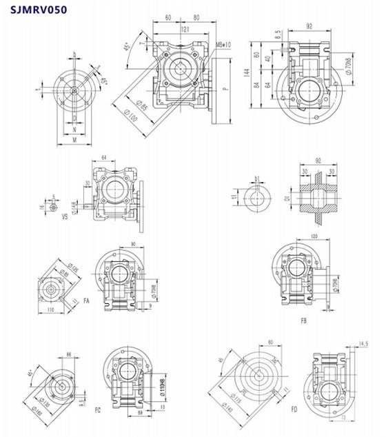 SJMRV050型號蝸輪蝸桿減速機產品安裝尺寸.jpg